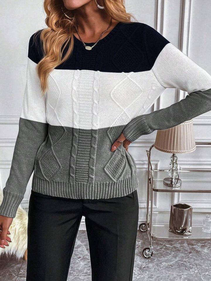 Aya | Color-Block Cable Knit Sweater