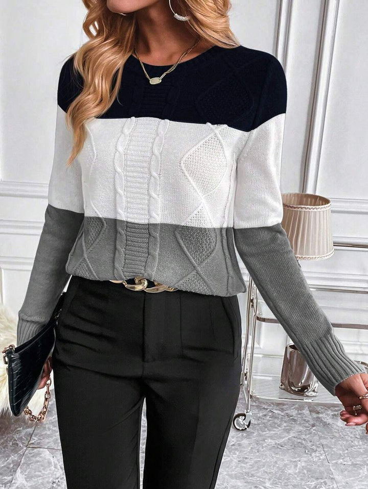 Aya | Color-Block Cable Knit Sweater