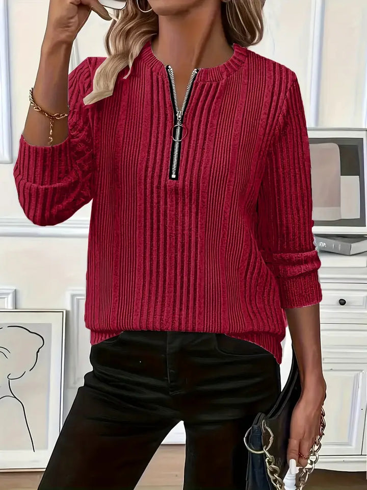 Amara | Ladies' Zip-Up Rib-Knit Sweater