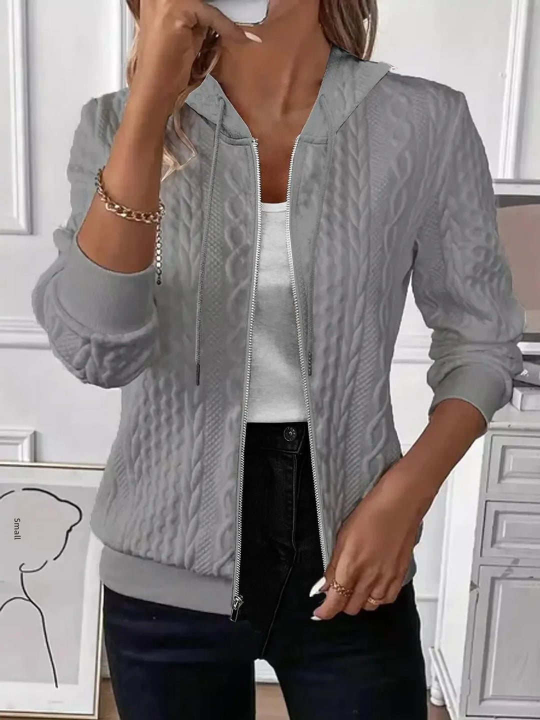 Elvarine | Cable Knit Zip-Up Bomber Jacket